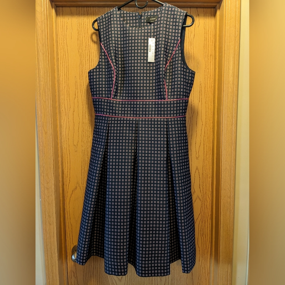 J Crew A-line navy dress with pink piping - size 12